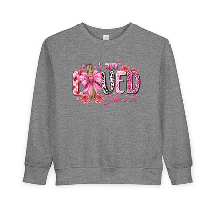 Toddler Sweatshirt - "I Am Loved" John 3:16 Pink Cross Faith Pullover