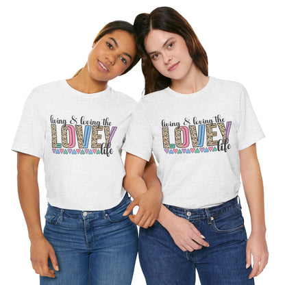 Living & Loving the LOVE Life T-Shirt — Colorful Leopard Print Hearts Tee