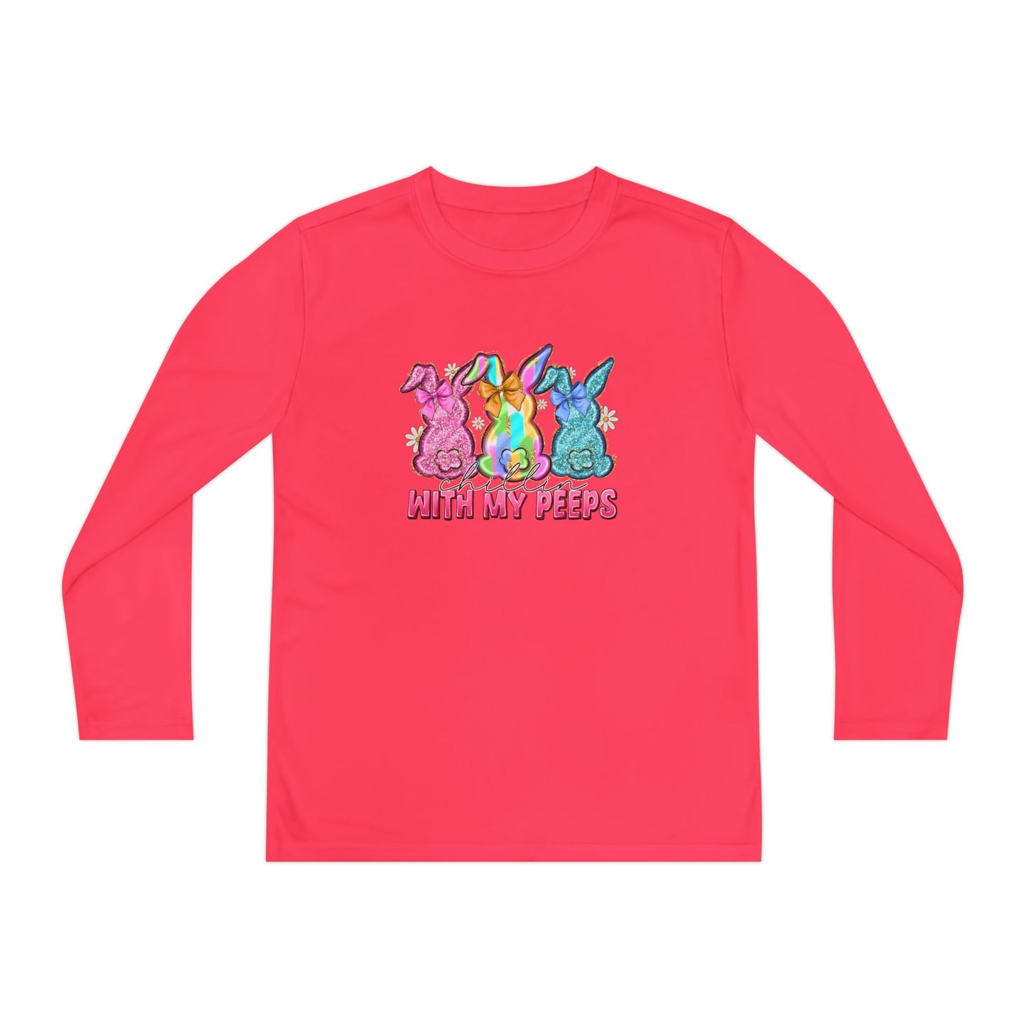 Youth Long Sleeve Tee — "With My Peeps" Colorful Easter Bunny Graphic