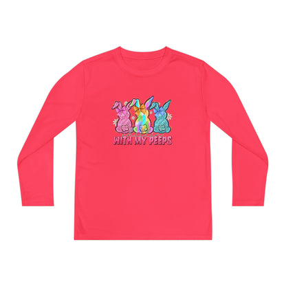 Youth Long Sleeve Tee — "With My Peeps" Colorful Easter Bunny Graphic