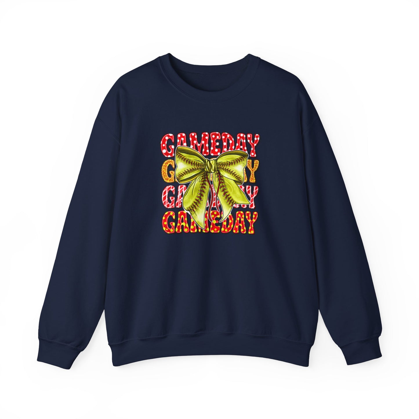 Crewneck Sweatshirt — Candy Cane Bow Graphic Holiday Pullover