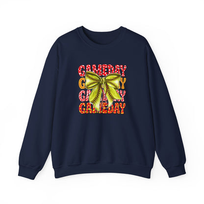 Crewneck Sweatshirt — Candy Cane Bow Graphic Holiday Pullover