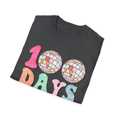 100 Days of School T-Shirt — Colorful Retro Disco Celebration Tee for Students & Teachers
