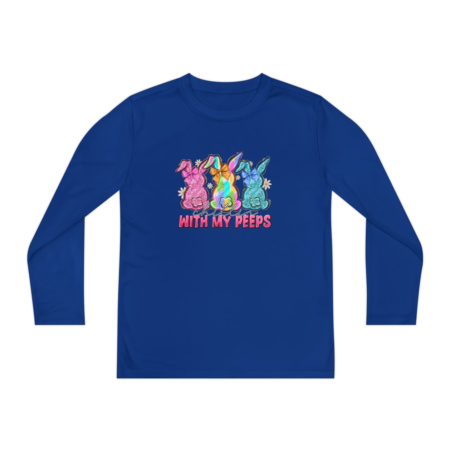 Youth Long Sleeve Tee — "With My Peeps" Colorful Easter Bunny Graphic