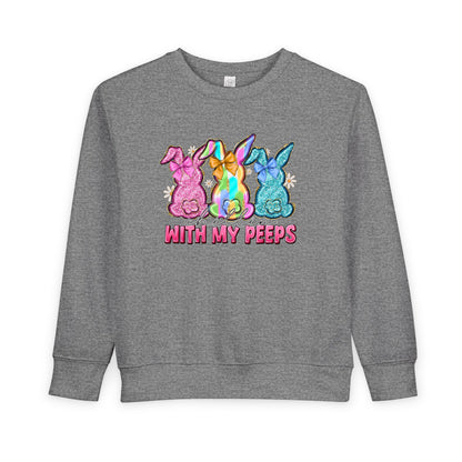 Toddler Sweatshirt - "With My Peeps" Colorful Easter Bunny Crewneck