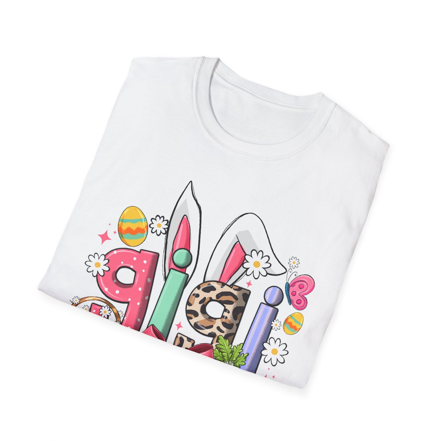 Easter Girl Bunny Tee – Floral Eggs, Carrot & Pink Bow Graphic T-Shirt