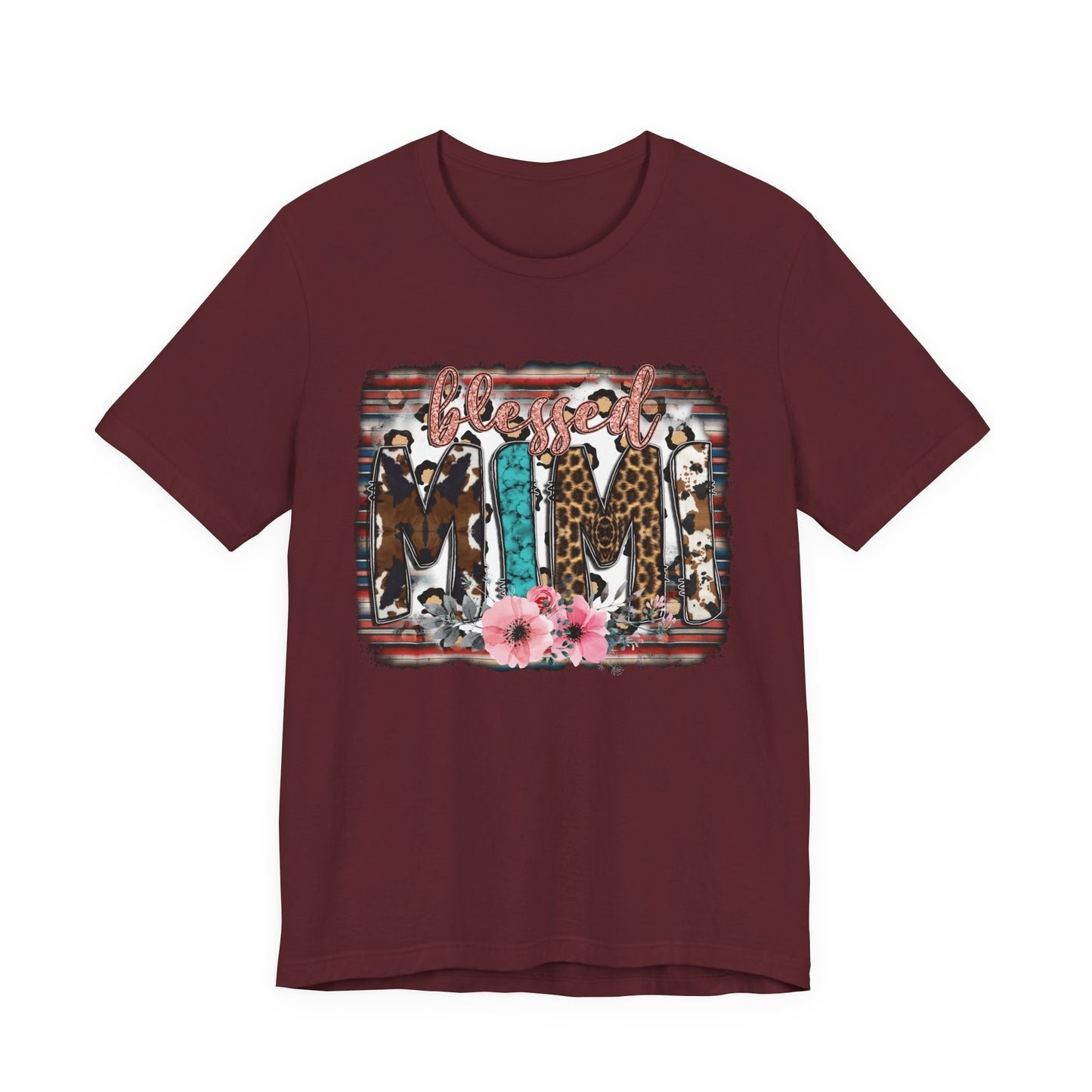 Mama Leopard & Western Floral T-Shirt — 'Mama' Graphic Tee with Cowhide, Turquoise & Pink Flowers
