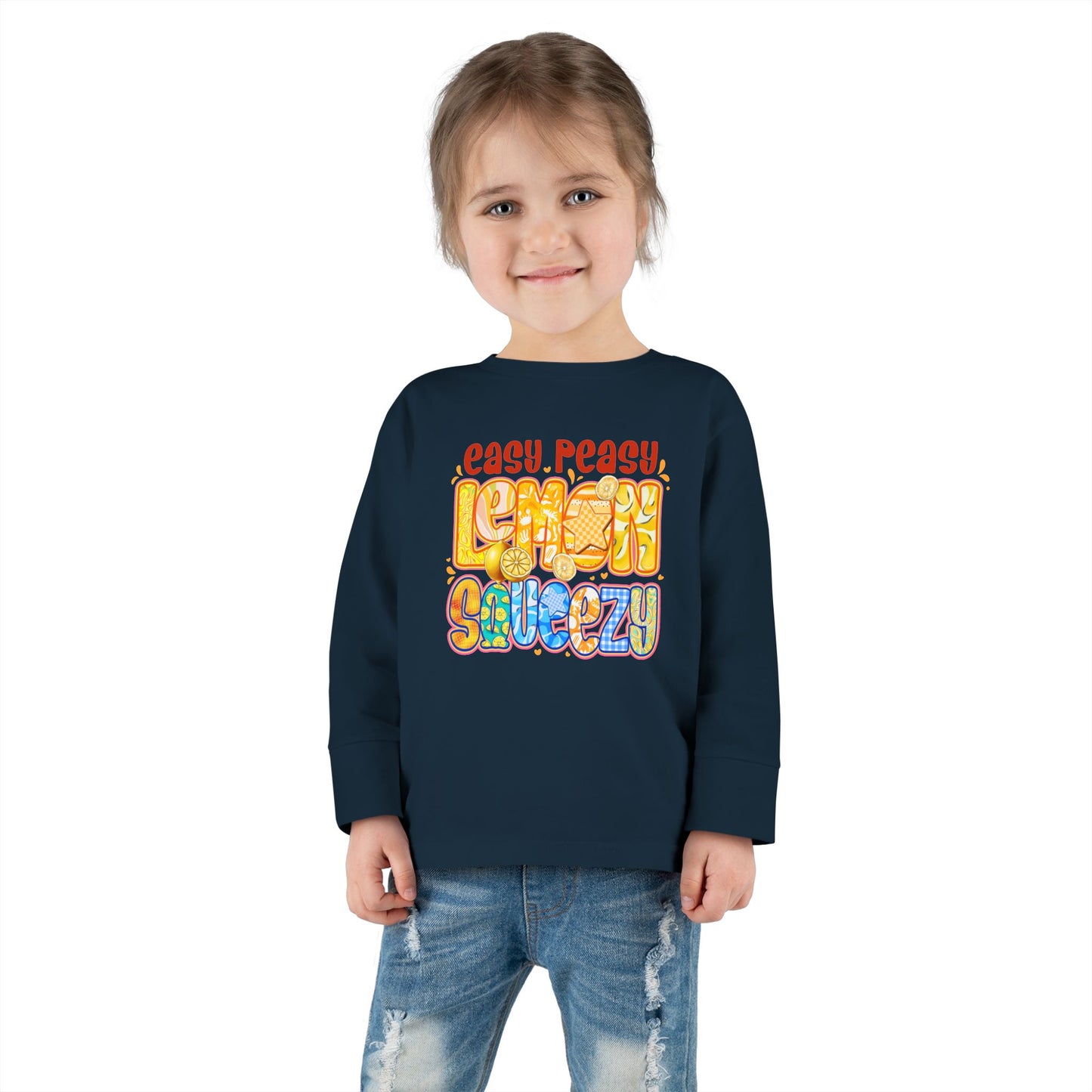 Easy Peasy Lemon Squeezy Toddler Long Sleeve Tee – Playful Citrus Graphic Shirt for Kids