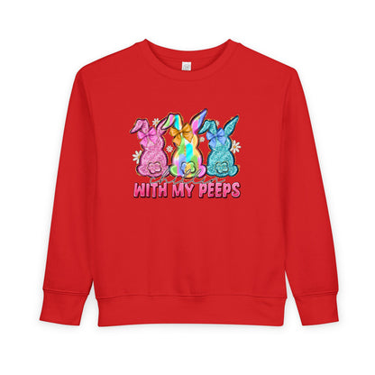 Toddler Sweatshirt - "With My Peeps" Colorful Easter Bunny Crewneck