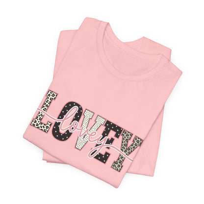 Lovey Mom T-Shirt — 'Lovely' Script Over 'MOM' Leopard Print Tee