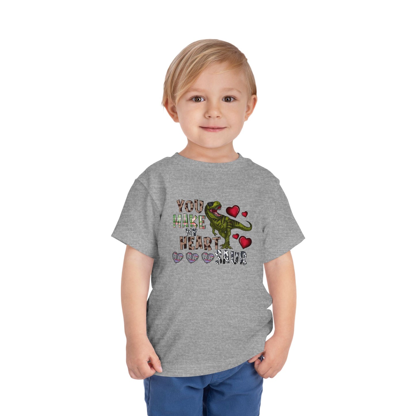 Toddler Tee — "You Make My Heart-Saur" Dinosaur Valentine Shirt