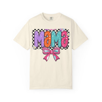 Mama Graphic T-Shirt — Colorful Retro Bow Design- COMFORT COLORS