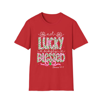 Lucky Simply Blessed T-Shirt — "Not Lucky, Simply Blessed" Christian St. Patrick's Tee