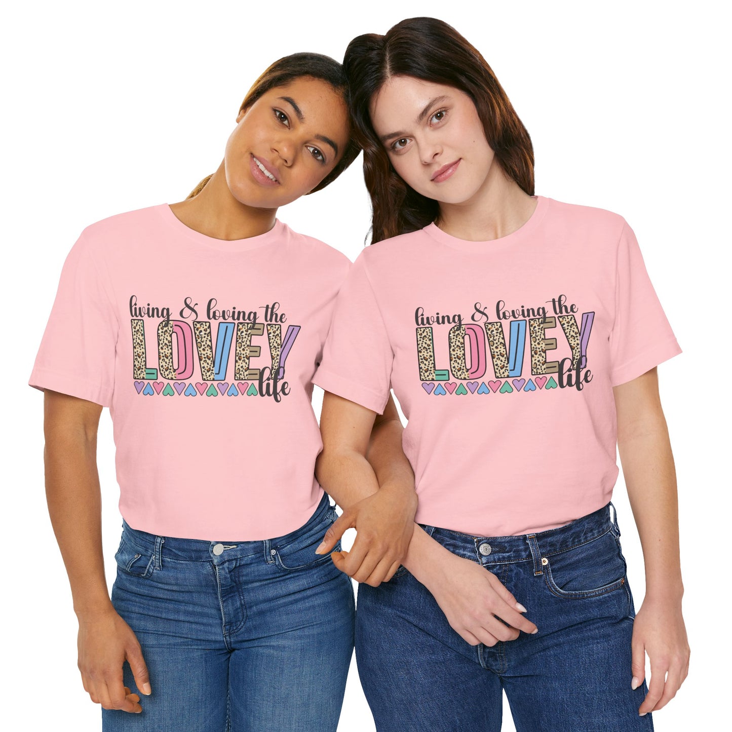 Living & Loving the LOVE Life T-Shirt — Colorful Leopard Print Hearts Tee