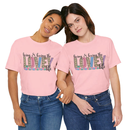 Living & Loving the LOVE Life T-Shirt — Colorful Leopard Print Hearts Tee