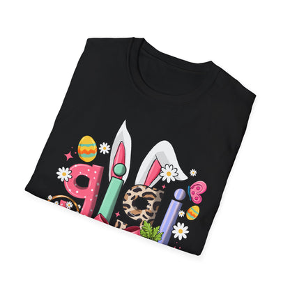 Easter Girl Bunny Tee – Floral Eggs, Carrot & Pink Bow Graphic T-Shirt