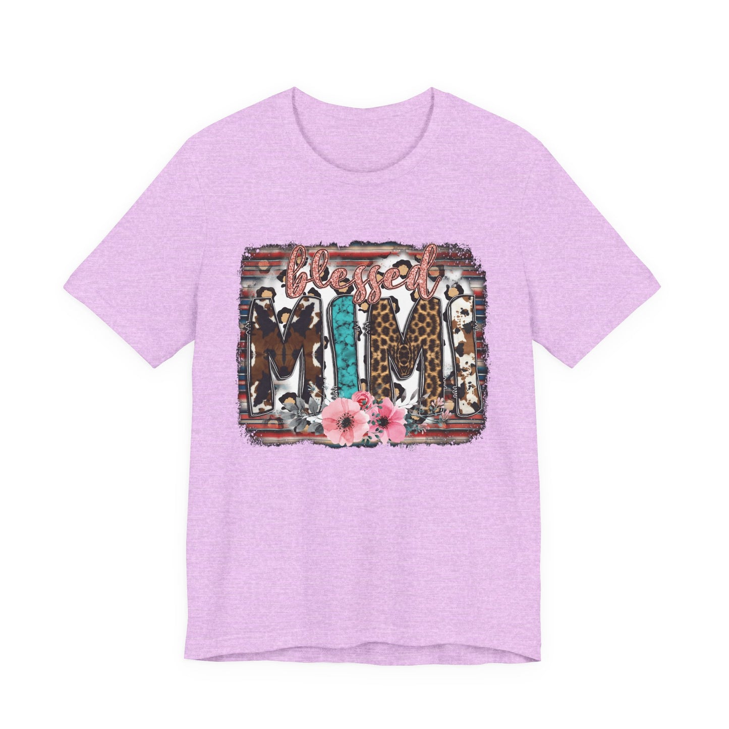 Mama Leopard & Western Floral T-Shirt — 'Mama' Graphic Tee with Cowhide, Turquoise & Pink Flowers