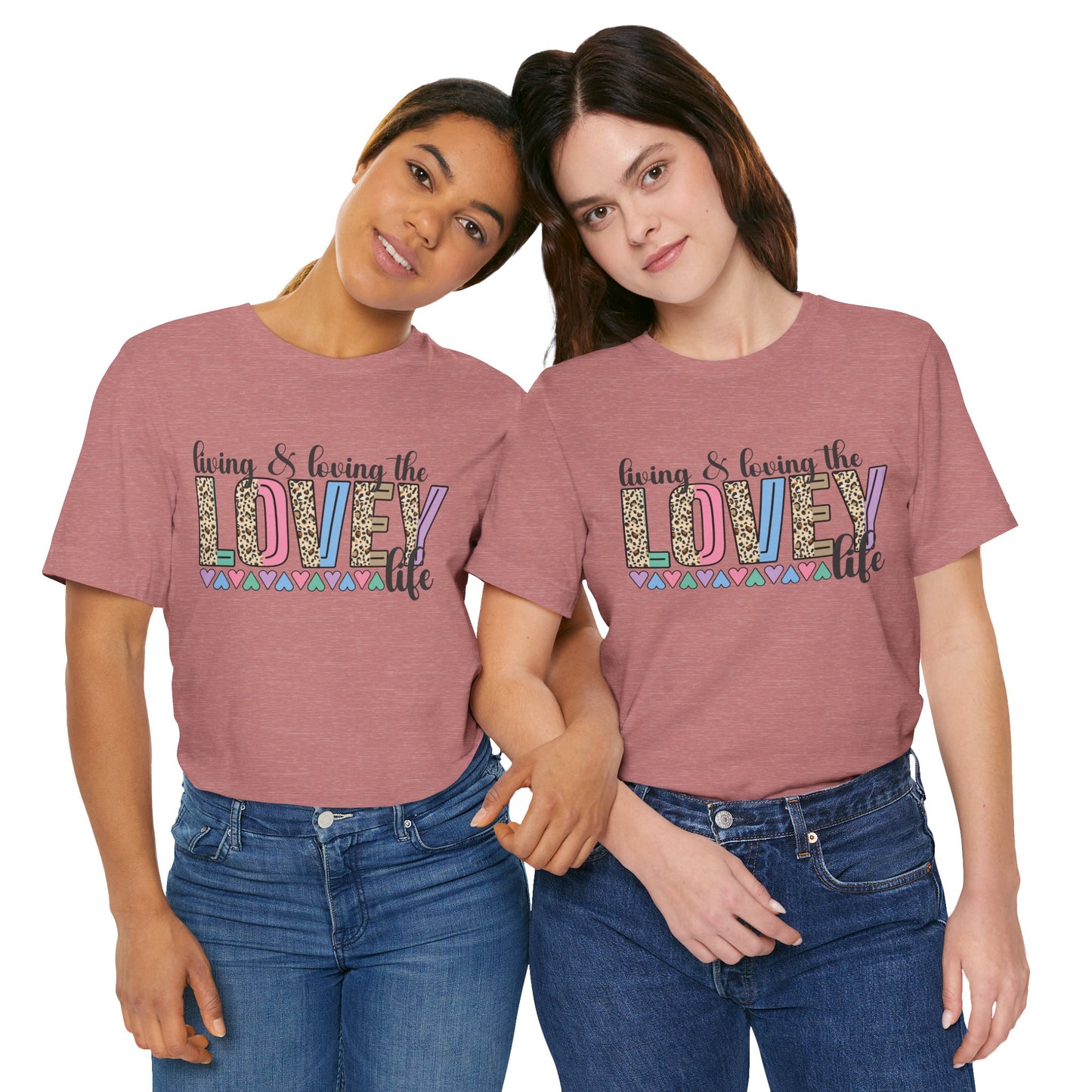 Living & Loving the LOVE Life T-Shirt — Colorful Leopard Print Hearts Tee