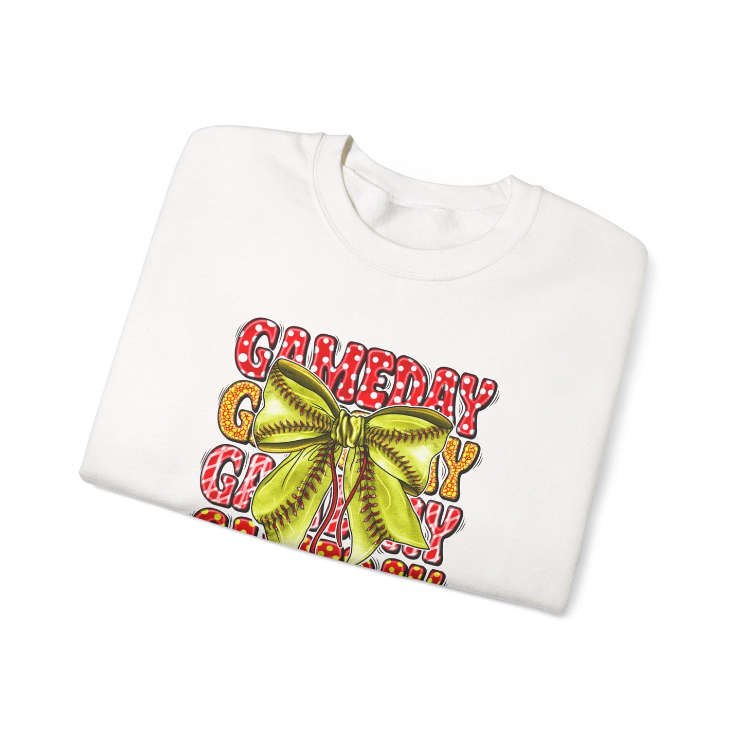 Crewneck Sweatshirt — Candy Cane Bow Graphic Holiday Pullover