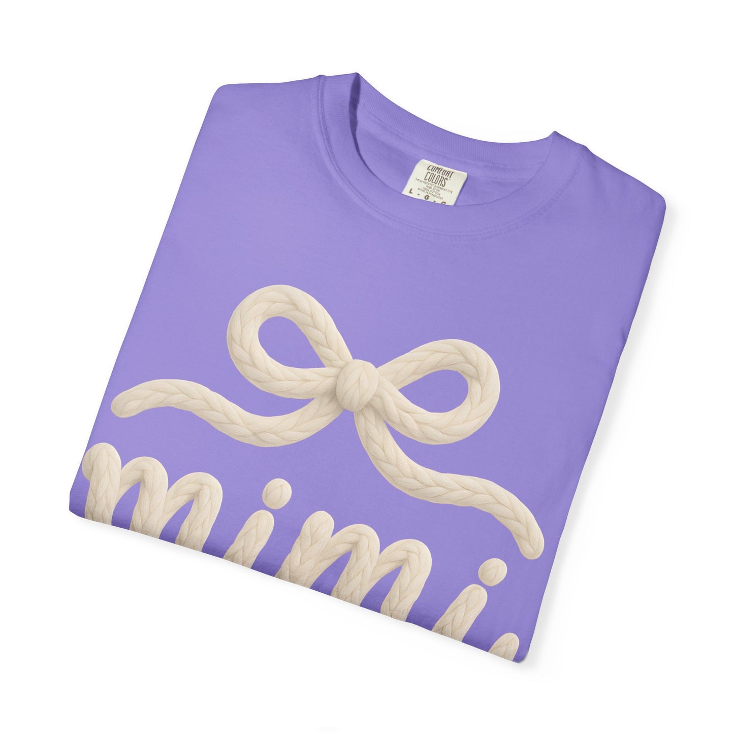 Mimi Bow Script T-Shirt — Soft Cream Knit Lettering Gift Tee