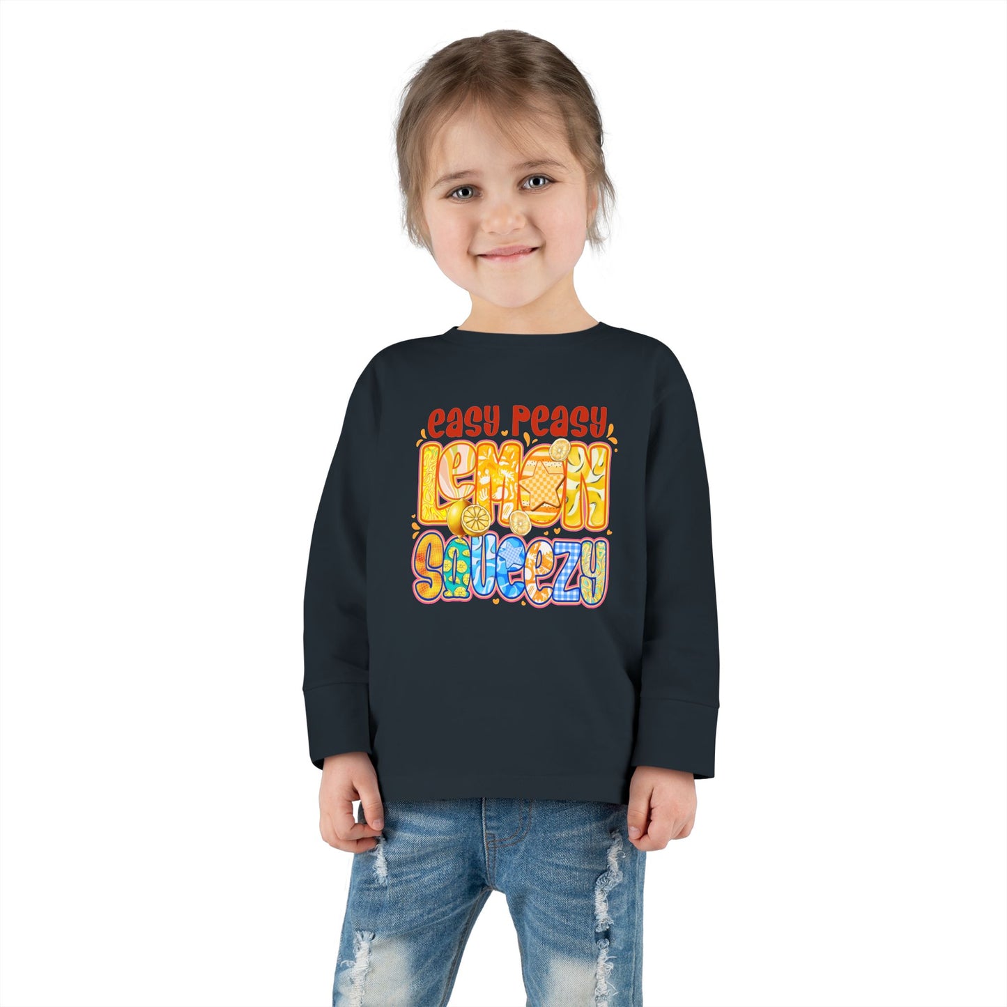 Easy Peasy Lemon Squeezy Toddler Long Sleeve Tee – Playful Citrus Graphic Shirt for Kids