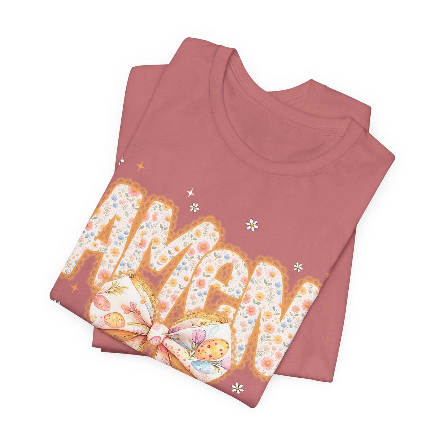 Amen Floral Bow T‑Shirt — Pastel Faith Graphic Tee