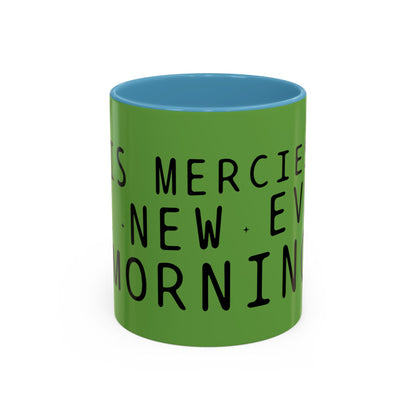 Green Accent Coffee Mug — "New Mercies Every Morning" Inspirational Tea & Coffee Cup