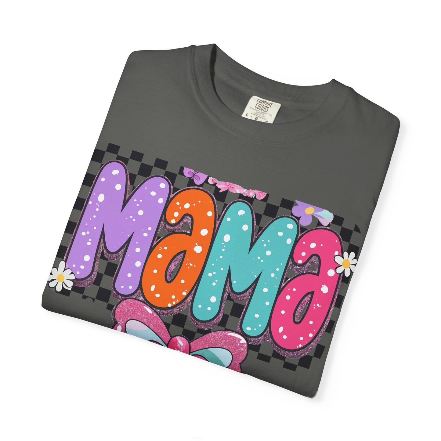 Mama Graphic T-Shirt — Colorful Retro Bow Design- COMFORT COLORS