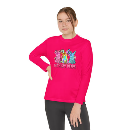 Youth Long Sleeve Tee — "With My Peeps" Colorful Easter Bunny Graphic