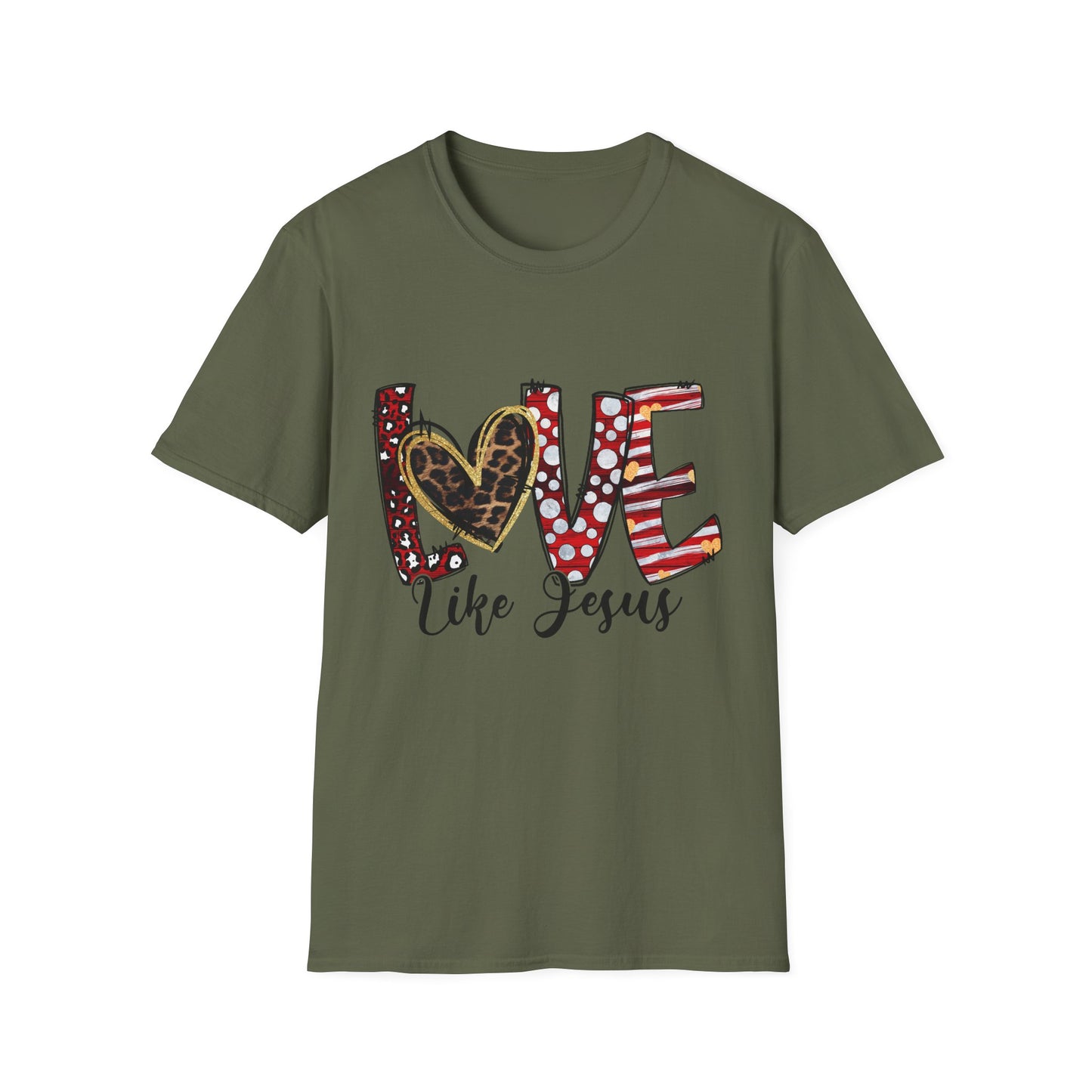 Love Like Jesus T-Shirt — Christian Faith Graphic Tee with Heart Lettering