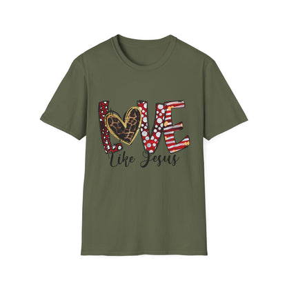 Love Like Jesus T-Shirt — Christian Faith Graphic Tee with Heart Lettering