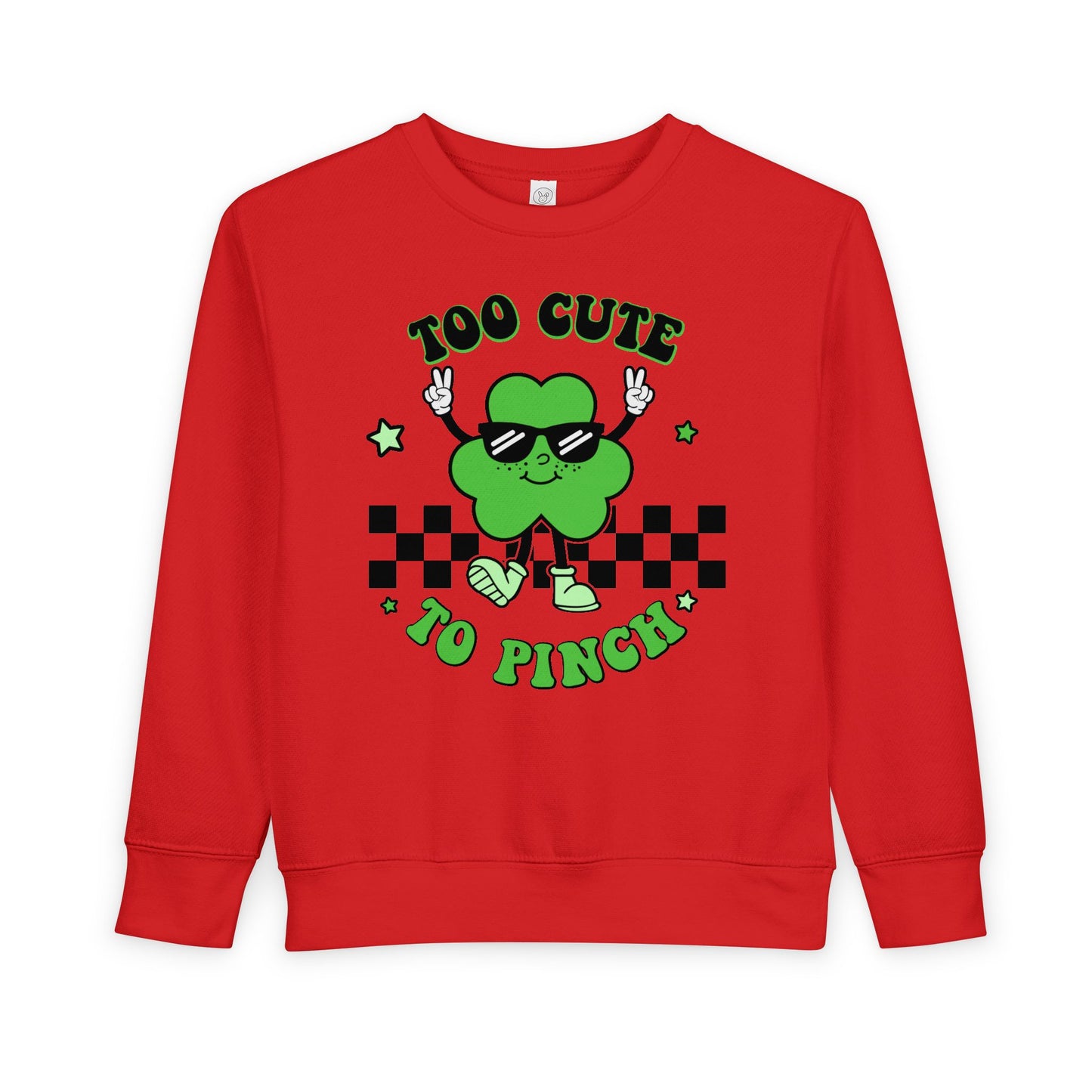 Toddler Sweatshirt — "Too Cute to Pinch" St. Patrick's Day Shamrock Sweatshirt for Babies & Toddlers