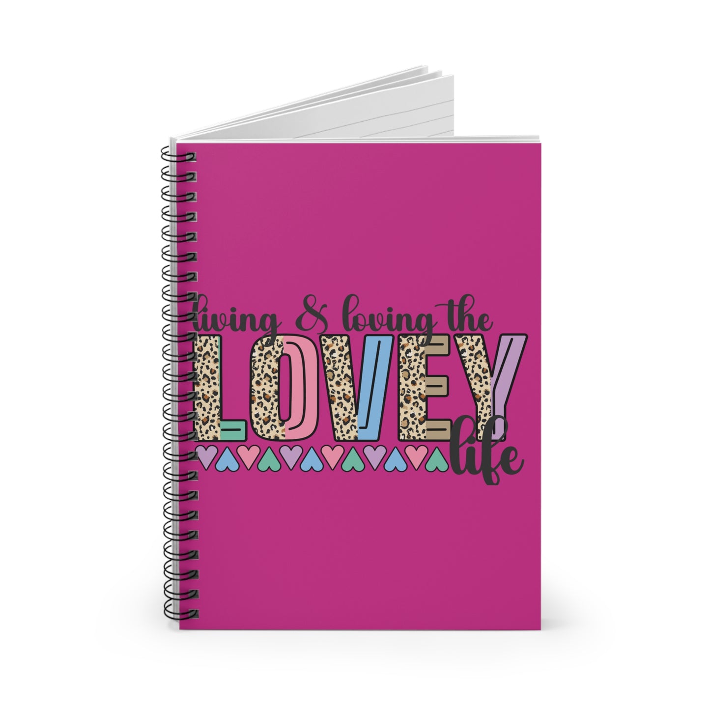 Lovely Life Spiral Notebook — Ruled Pink Journal with Bold Leopard & Heart Design