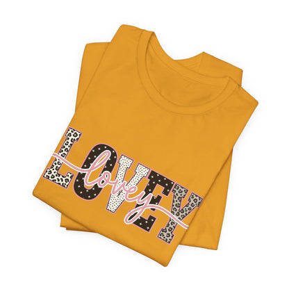 Lovey Mom T-Shirt — 'Lovely' Script Over 'MOM' Leopard Print Tee