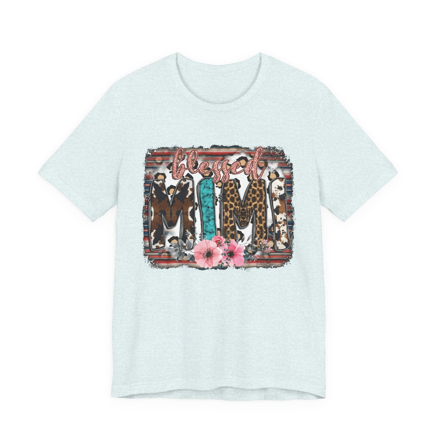 Mama Leopard & Western Floral T-Shirt — 'Mama' Graphic Tee with Cowhide, Turquoise & Pink Flowers