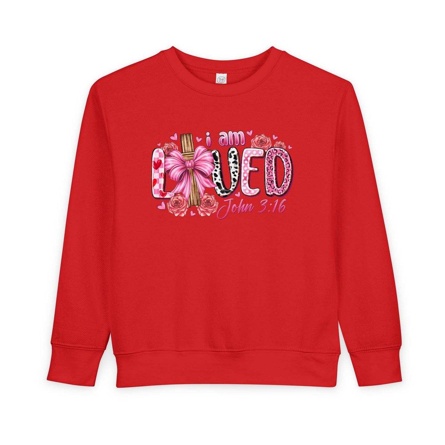 Toddler Sweatshirt - "I Am Loved" John 3:16 Pink Cross Faith Pullover