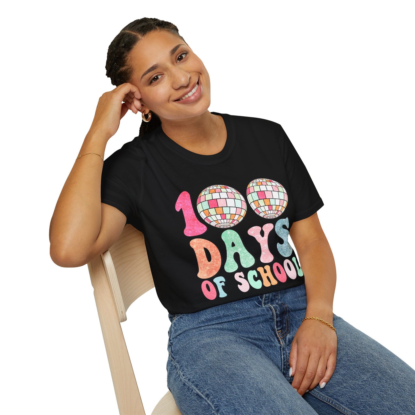 100 Days of School T-Shirt — Colorful Retro Disco Celebration Tee for Students & Teachers