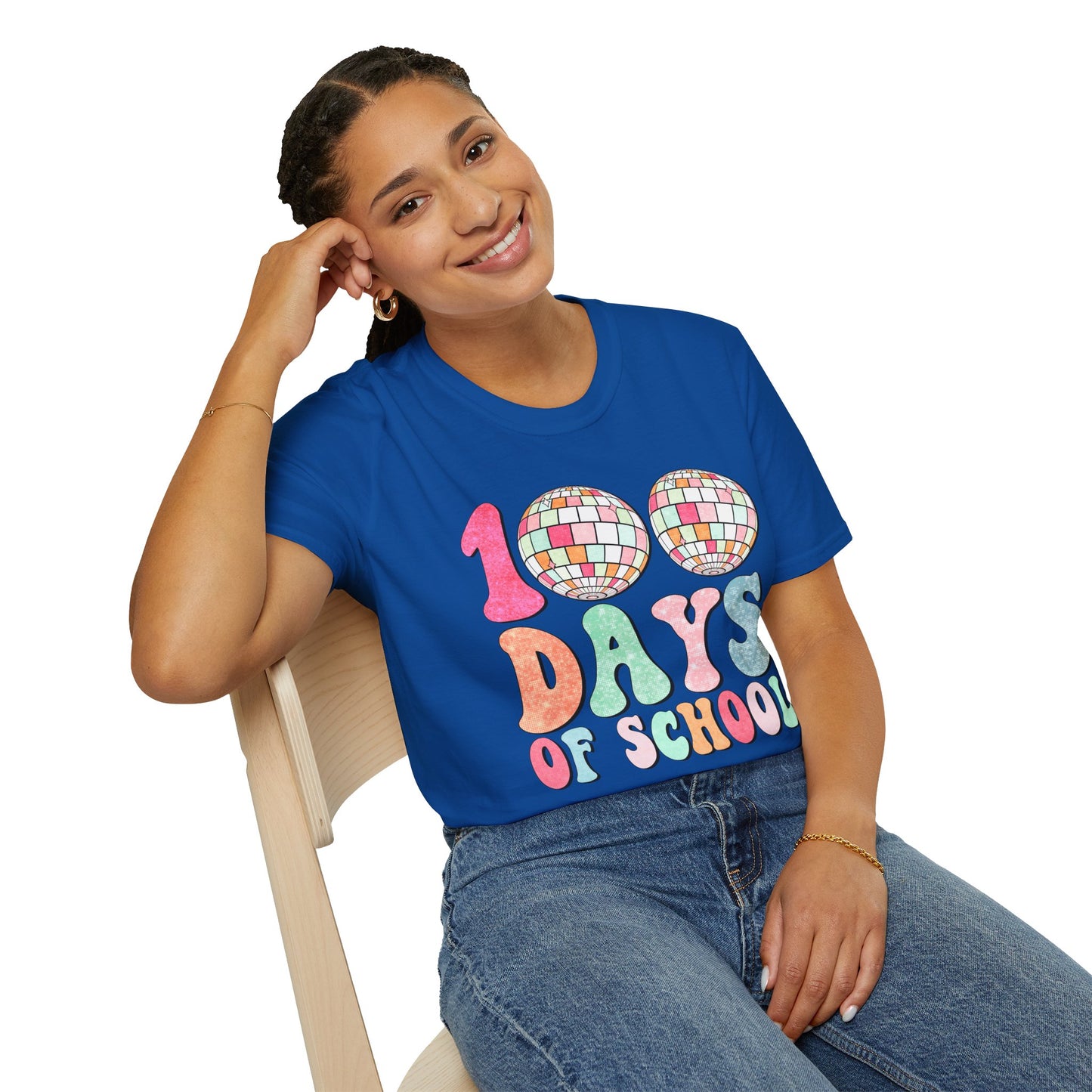 100 Days of School T-Shirt — Colorful Retro Disco Celebration Tee for Students & Teachers