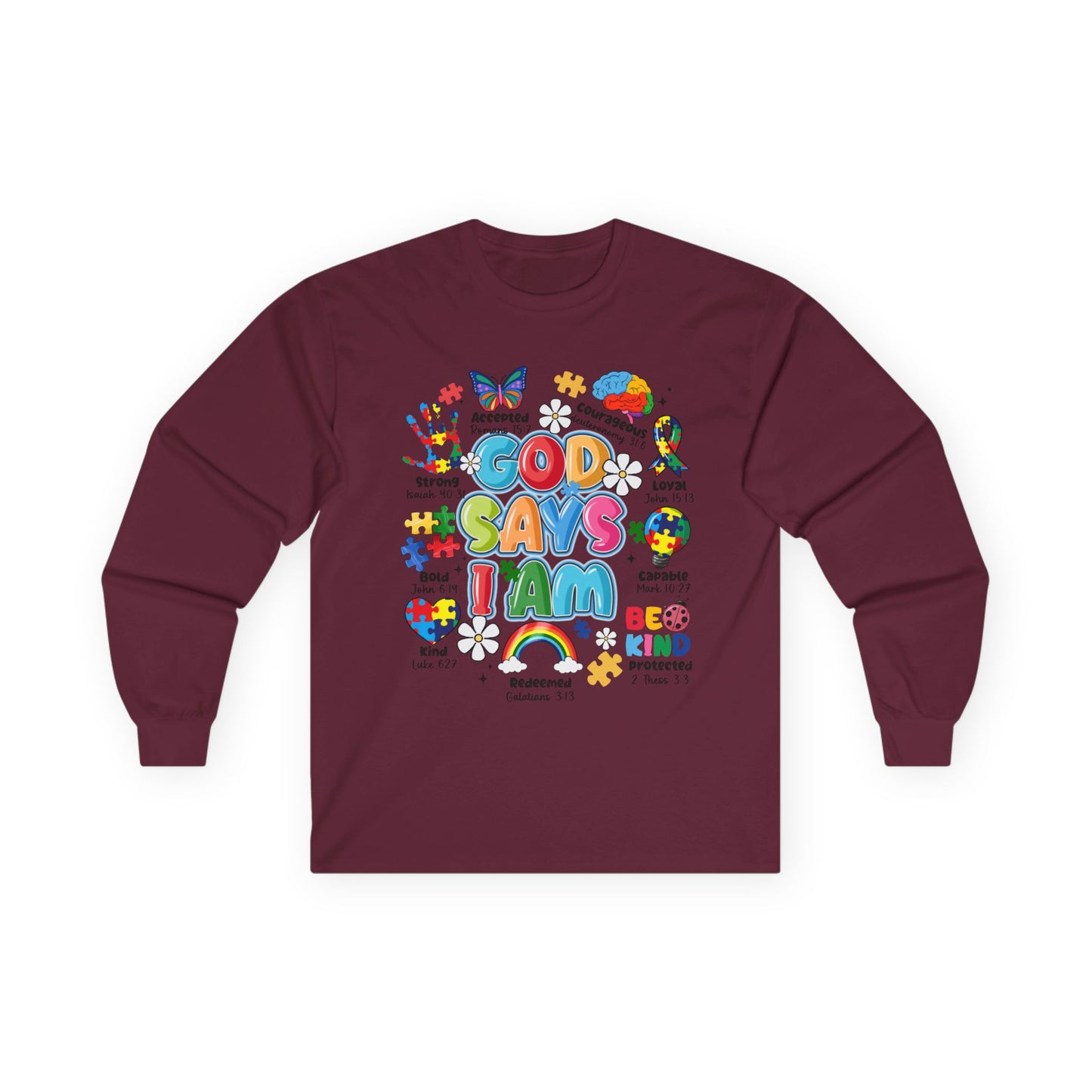 God Says I Am Long Sleeve Tee — Positive Christian Kids Faith Shirt
