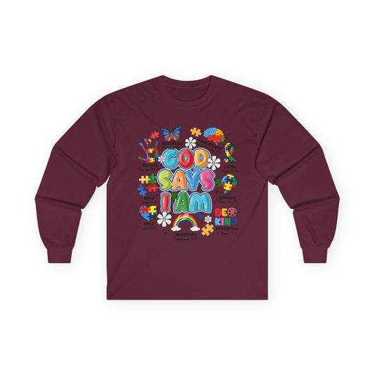 God Says I Am Long Sleeve Tee — Positive Christian Kids Faith Shirt