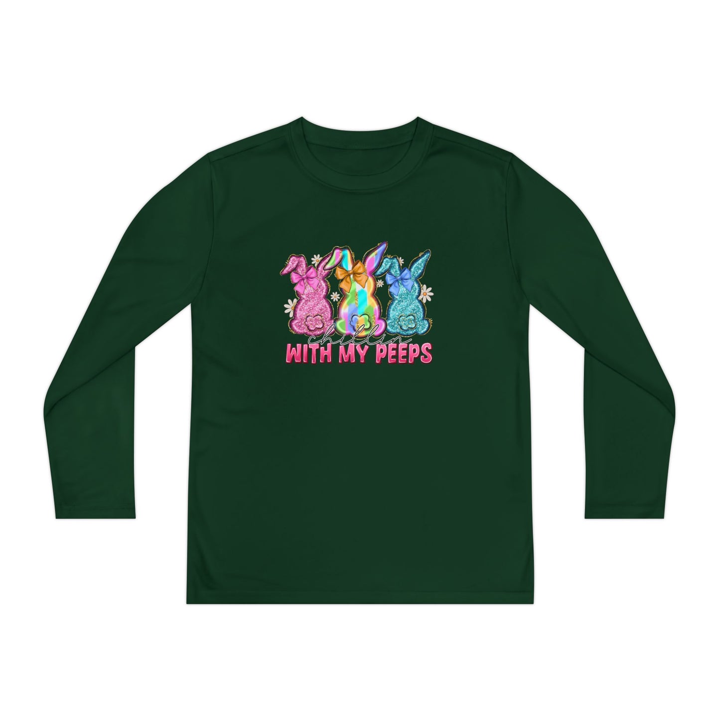Youth Long Sleeve Tee — "With My Peeps" Colorful Easter Bunny Graphic