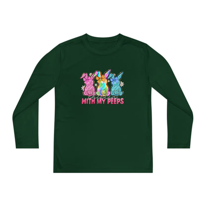 Youth Long Sleeve Tee — "With My Peeps" Colorful Easter Bunny Graphic