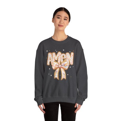 Crewneck Sweatshirt — 'AMAW' Pastel Bow Glitter Graphic