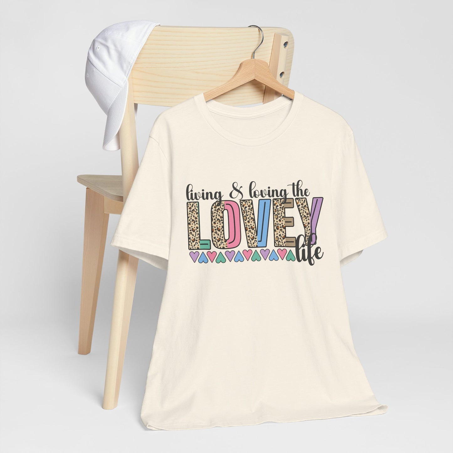 Living & Loving the LOVE Life T-Shirt — Colorful Leopard Print Hearts Tee