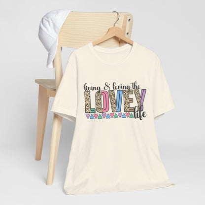 Living & Loving the LOVE Life T-Shirt — Colorful Leopard Print Hearts Tee
