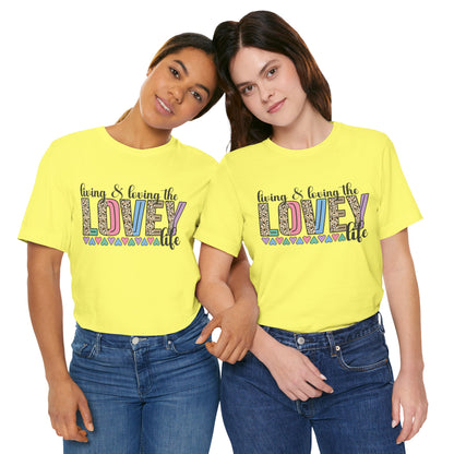 Living & Loving the LOVE Life T-Shirt — Colorful Leopard Print Hearts Tee