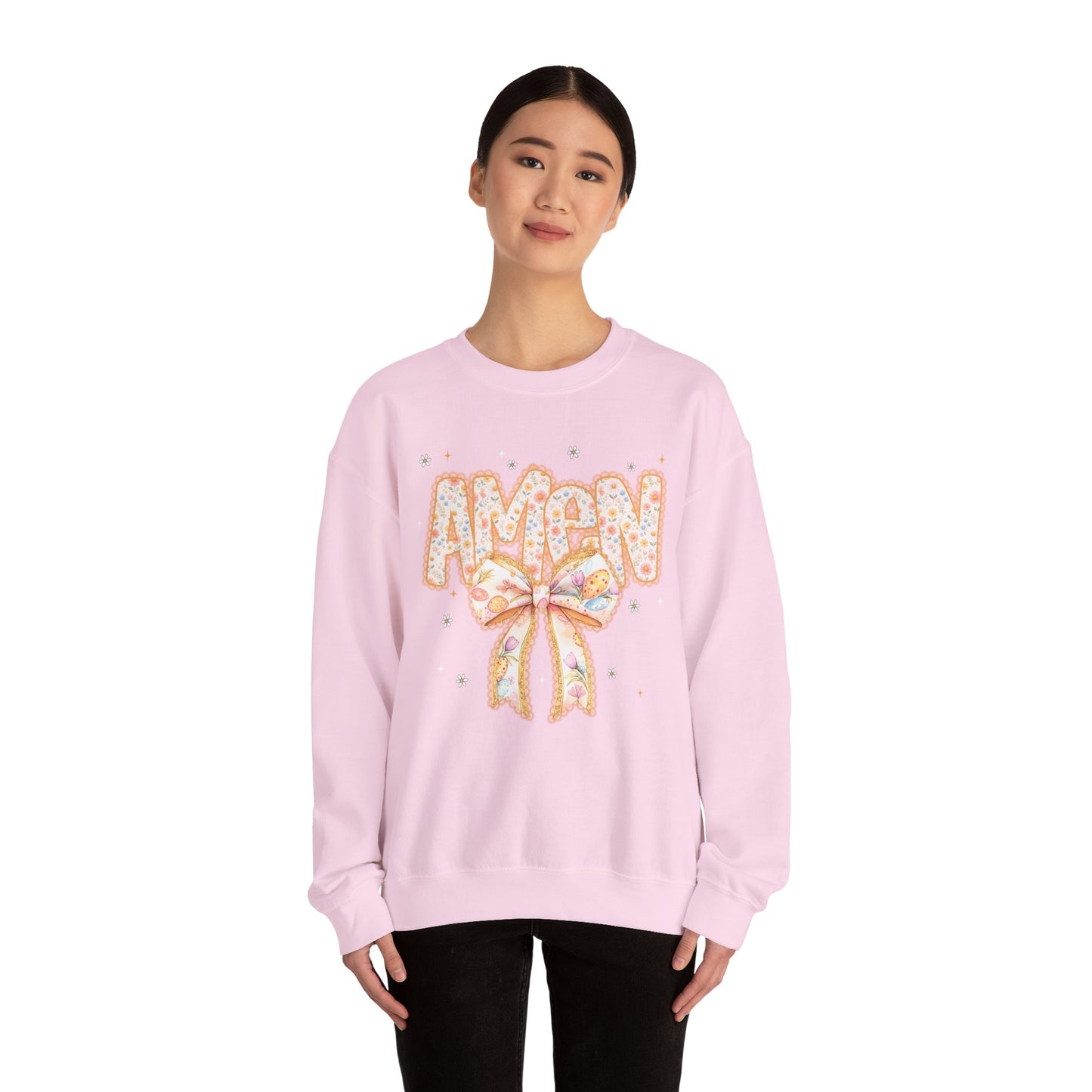 Crewneck Sweatshirt — 'AMAW' Pastel Bow Glitter Graphic