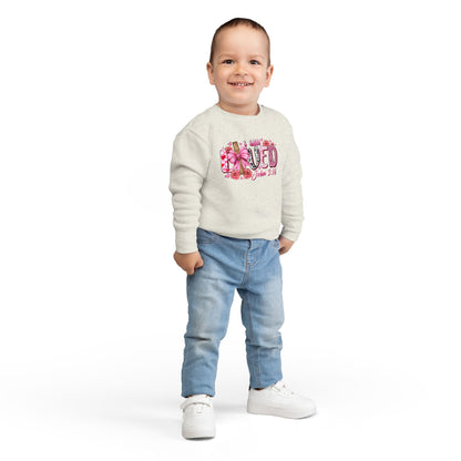 Toddler Sweatshirt - "I Am Loved" John 3:16 Pink Cross Faith Pullover