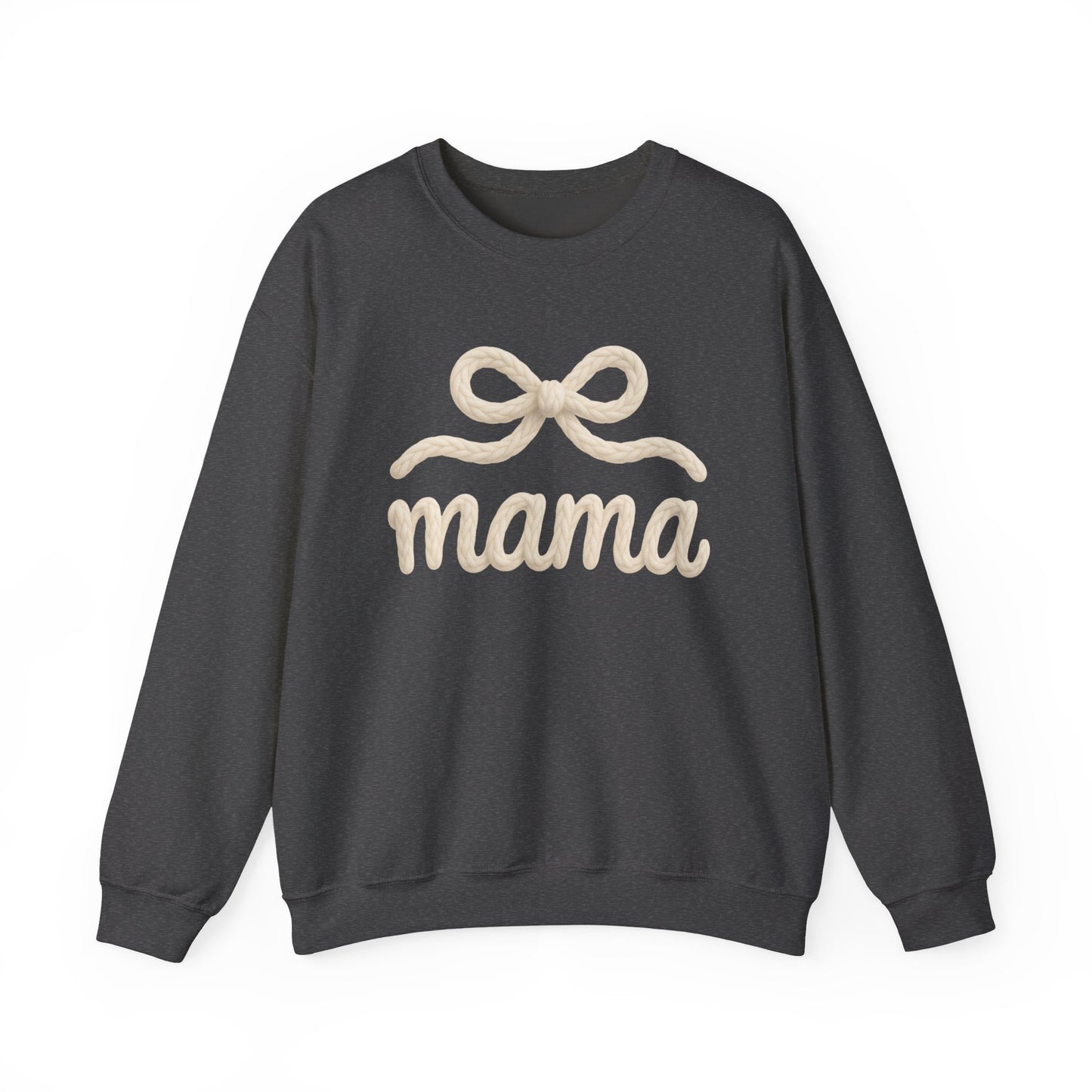 Mama Rope Bow Sweatshirt — Cozy White "mama" Crewneck for New & Expecting Moms