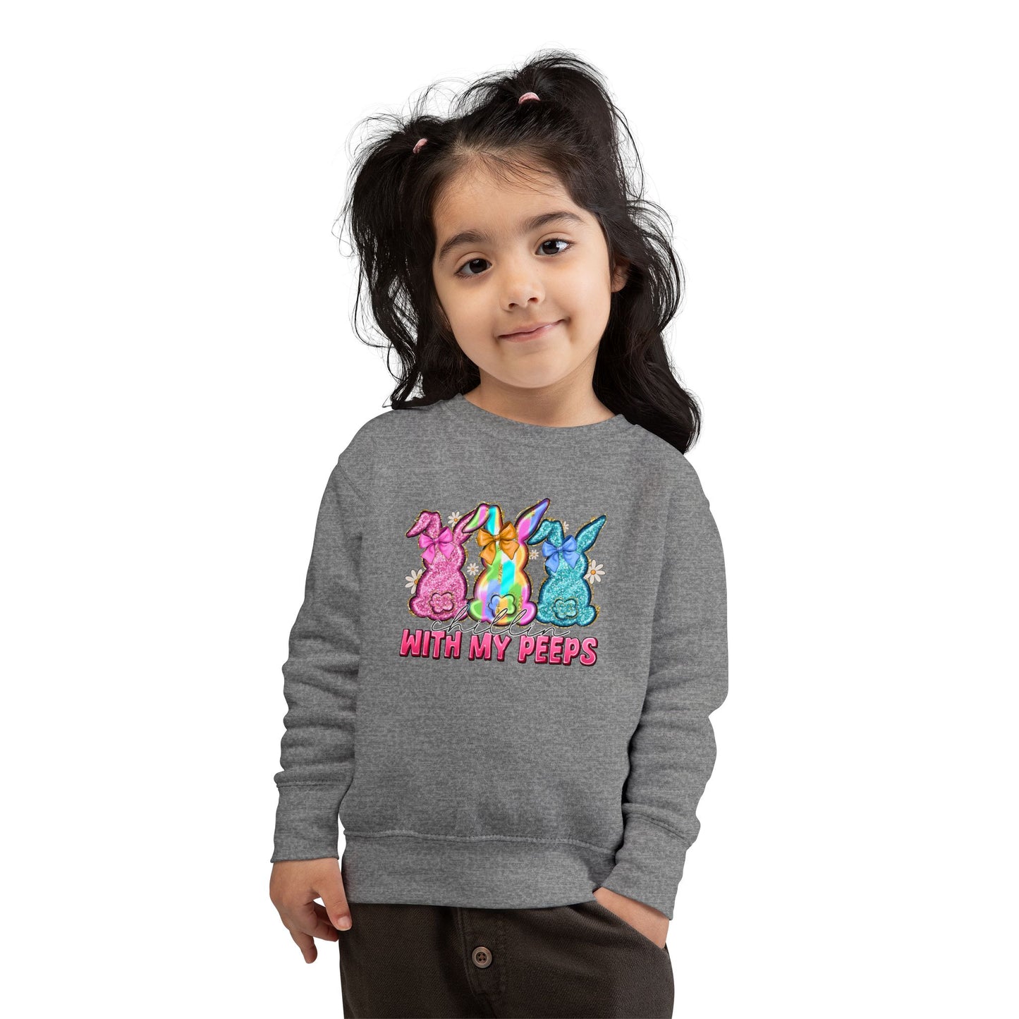 Toddler Sweatshirt - "With My Peeps" Colorful Easter Bunny Crewneck